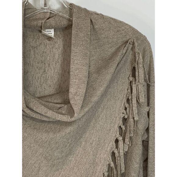 Chico's Rosette Women Cowl Neck Poncho Tasseled Sweater Rolled Cuff Brown Small - Picture 7 of 7